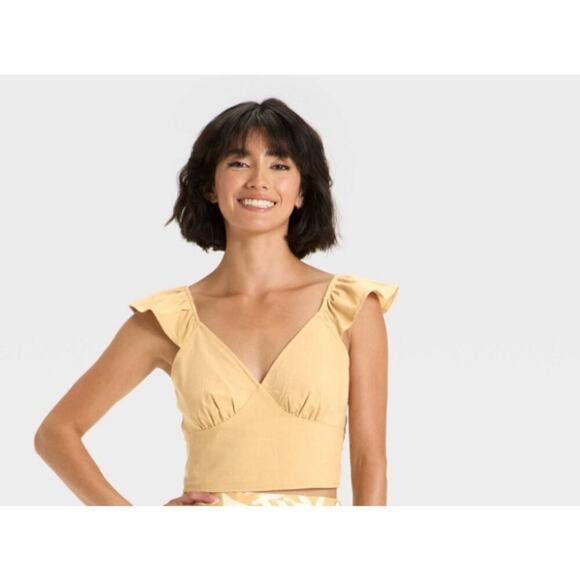 A new day Tops - A New Day: Womens Tan Ruffle Sleeve Woven Halter Top